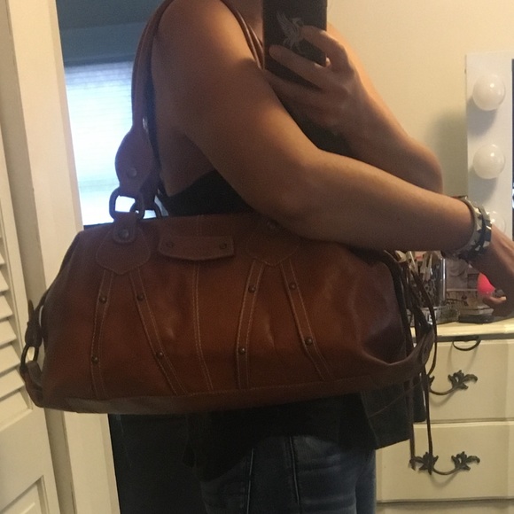 Claudia Firenze Cognac Leather Satchel Bag - Picture 2 of 8